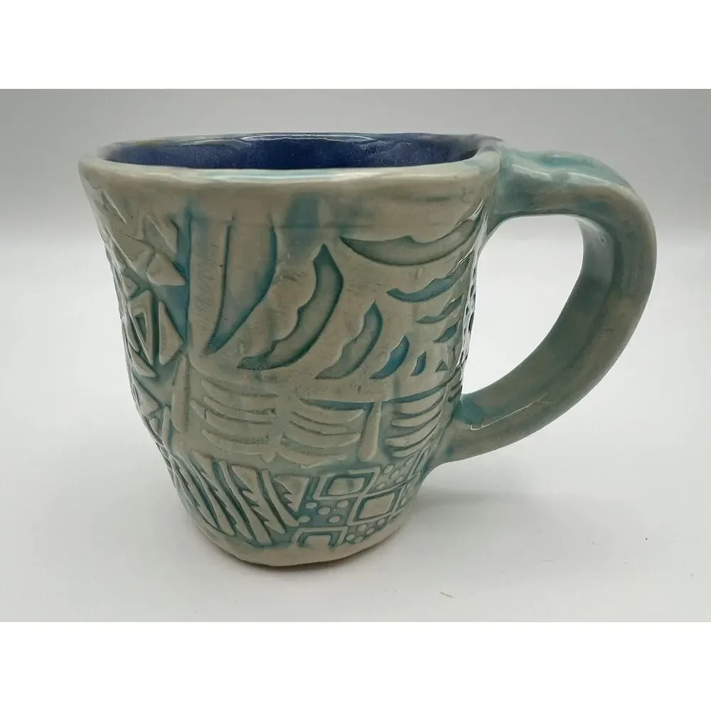 Handmade Art Pottery Blue Child’s Dinner Set Plate Bowl & Mug Artist Signed